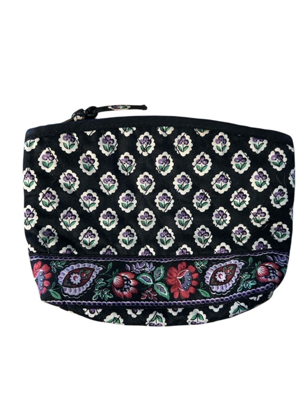 🟢 3/$30 Allegro pacific makeup bag black purple  floral paisley design cotton